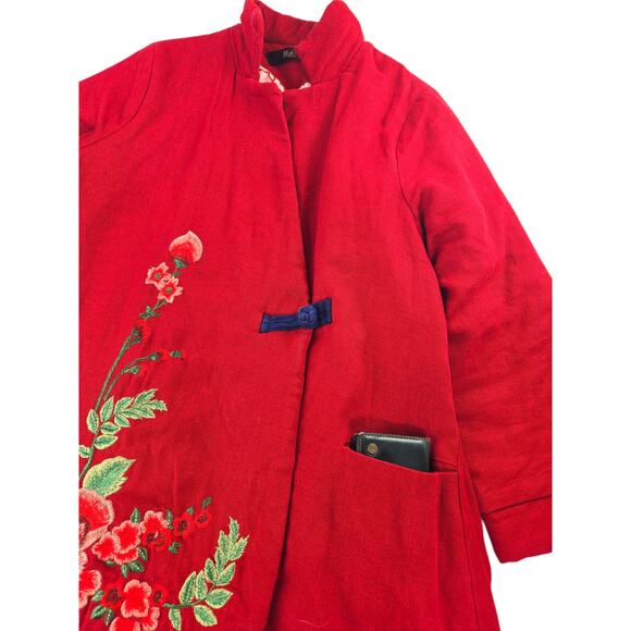 Red Embroidered Chinese Swing Coat - Picture 3 of 7